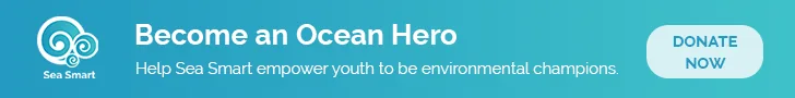 An ad banner reading Become an Ocean Hero, help Sea Smart empower youth to be environmental champions, with a Donate Now button