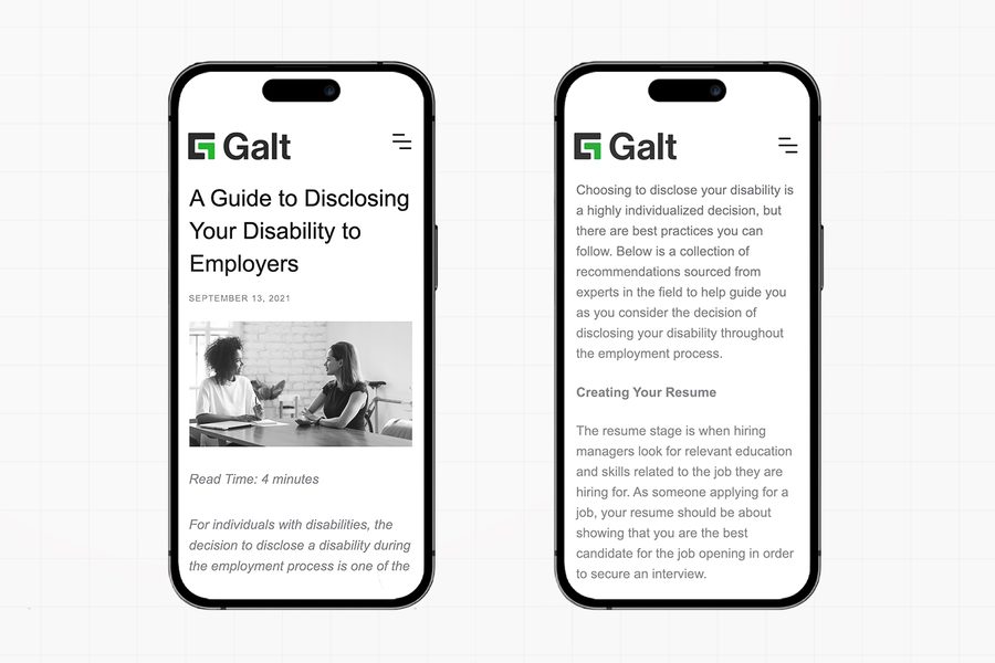 A Guide to Disclosing Your Disability to Employers, blog posts for Galt Foundation