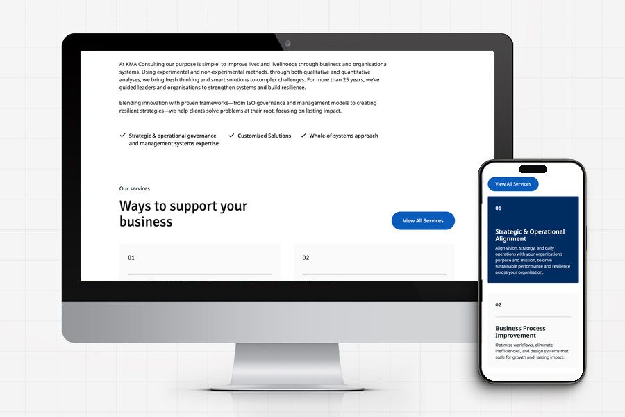 The KMA Consulting website, website development for KMA Consulting