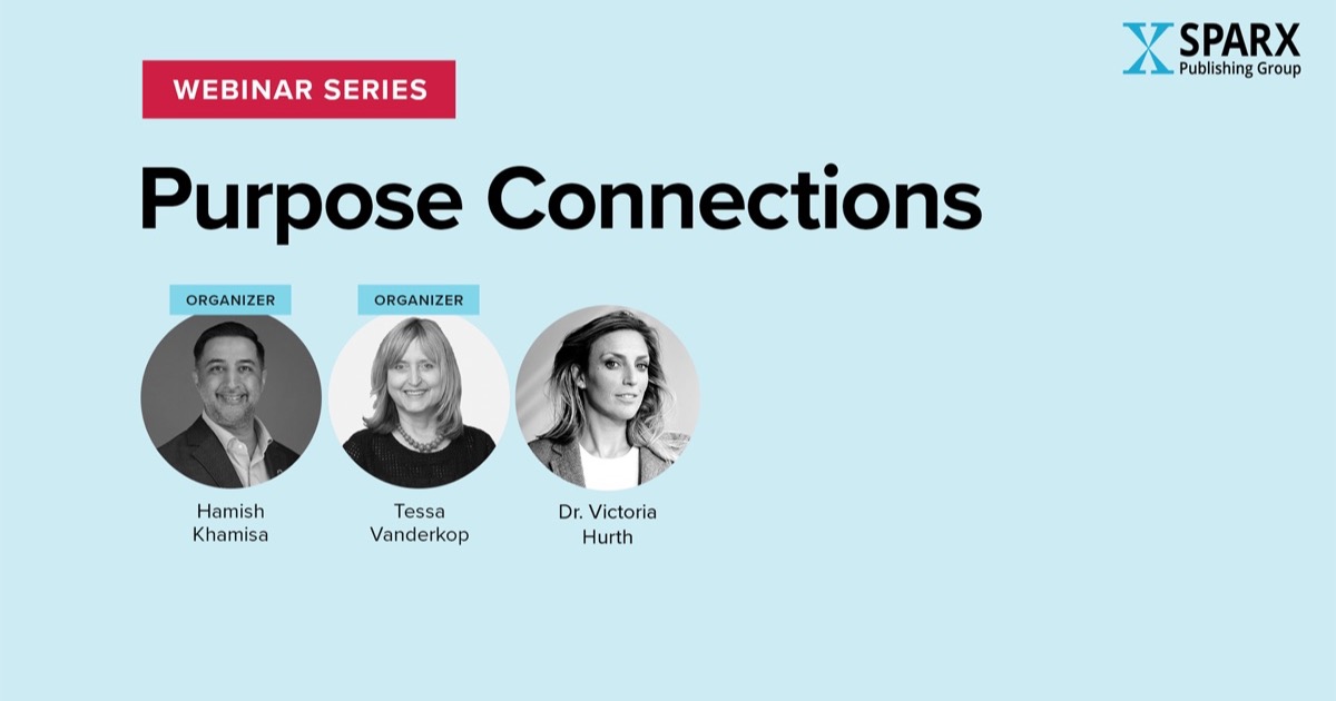 Purpose Connections November 2025 webinar graphic: headshots of Hamish Khamisa, Tessa Vanderkop, Dr. Victoria Hurth