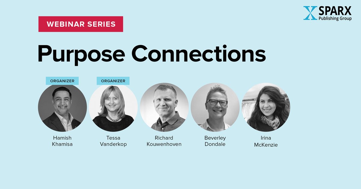 Purpose Connections September 2026 webinar graphic: headshots of Hamish Khamisa, Tessa Vanderkop, Richard Kouwenhoven, Beverley Dondale, Irina McKenzie